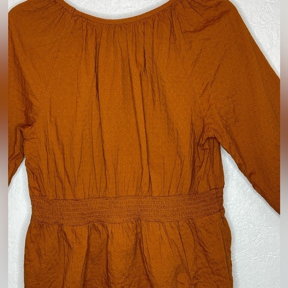 Universal Thread Rust Peplum Linen Bishop 3/4 Sleeve Blouse Top Size Medium - Picture 3 of 11